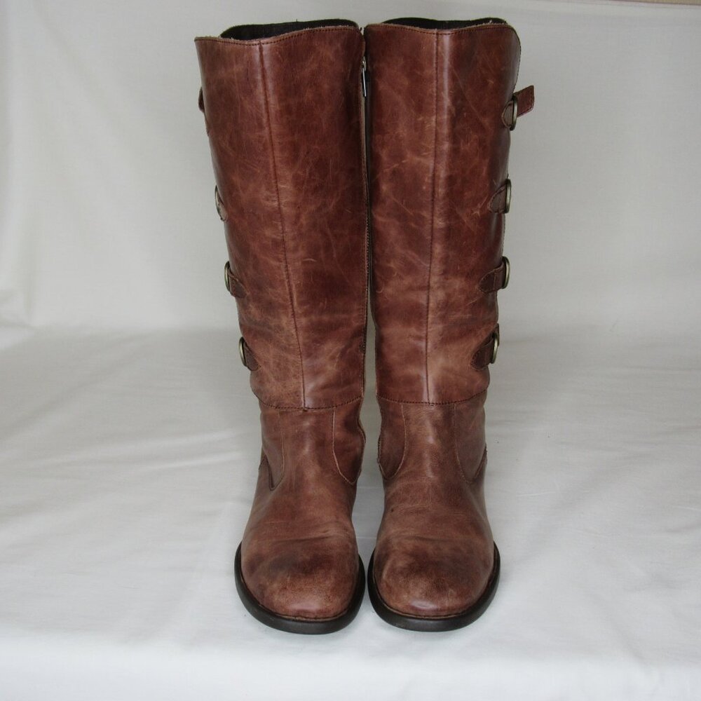 Born Brown Leather CUATROS Knee High Riding Boots Women's 10 - Picture 2 of 9